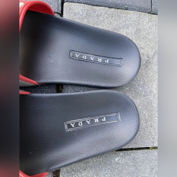 Men Prada Rubber Logo Slides Size 9 Red - Picture 3 of 5